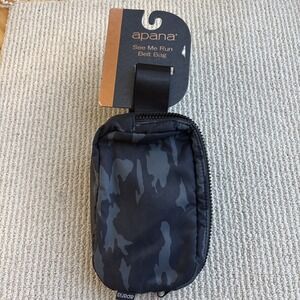 NEW Apana Belt Bag See Me Run Black Gray Camo Nylon Strap Fanny Pack Zipper $25